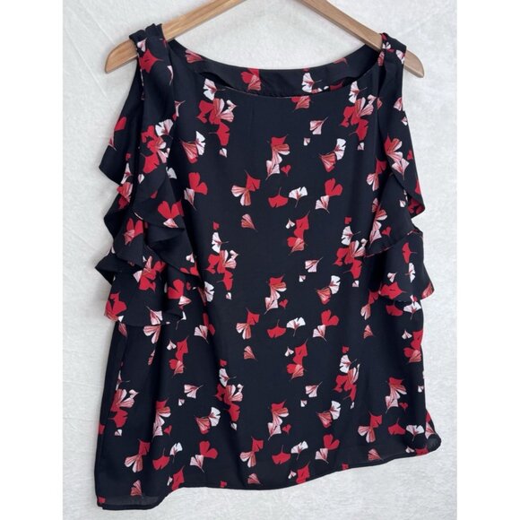 Banana Republic Women's Black Floral Ruffle Sleeve Top XXL - Picture 6 of 8